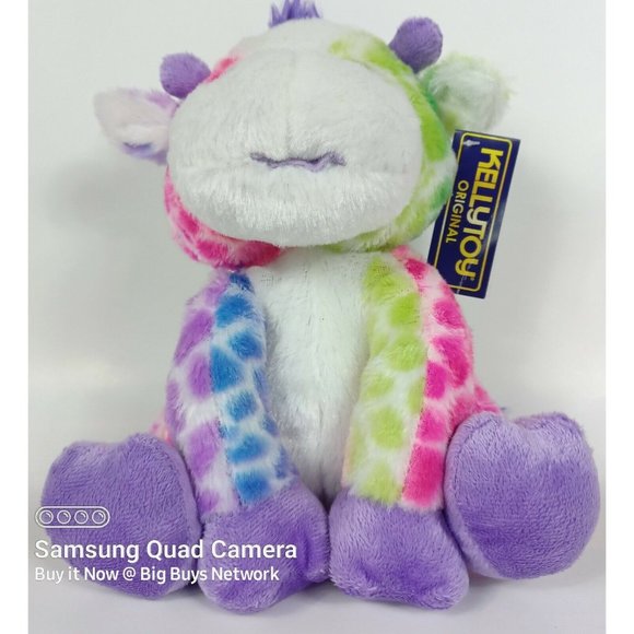 Kellytoy Giraffe 9.5" Rainbow Pink Green Purple/ Glitter Eyes Silky Soft Plushie - Picture 6 of 12
